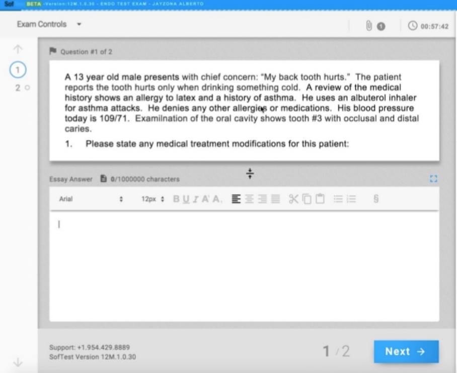 Remote bar exam software interface