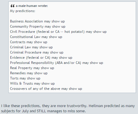 My bar exam predictions